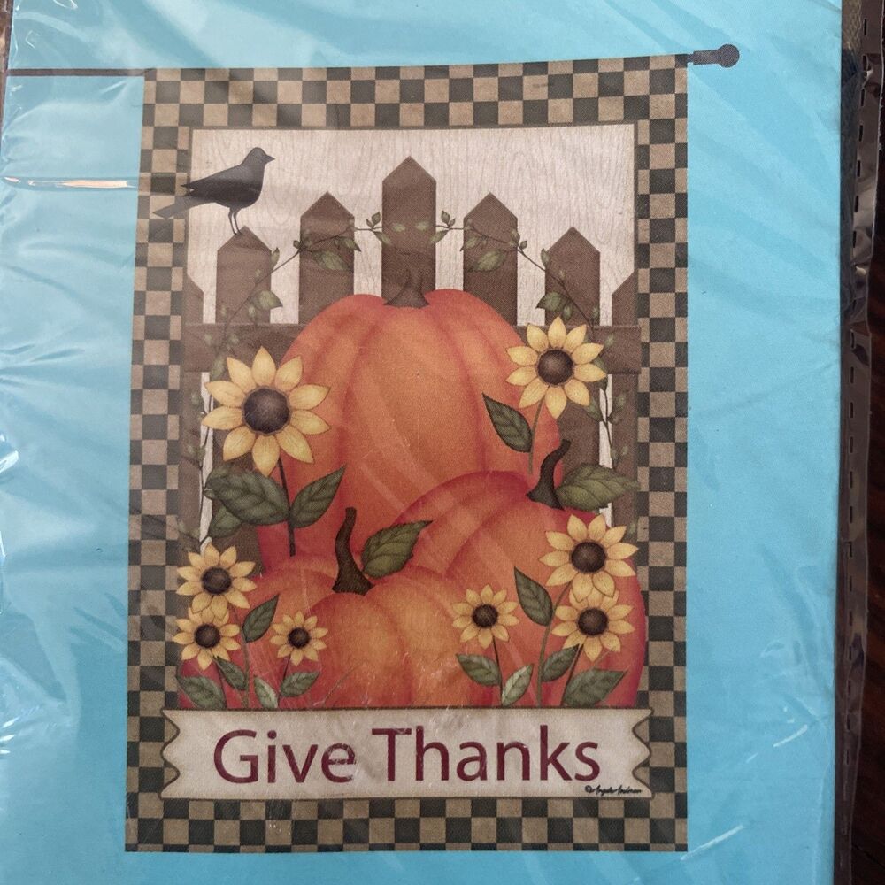 GIVE THANKS PUMPKIN 28" X 40" PORCH FLAG 10-2967-212 RAIN OR SHINE FALL SEASONAL